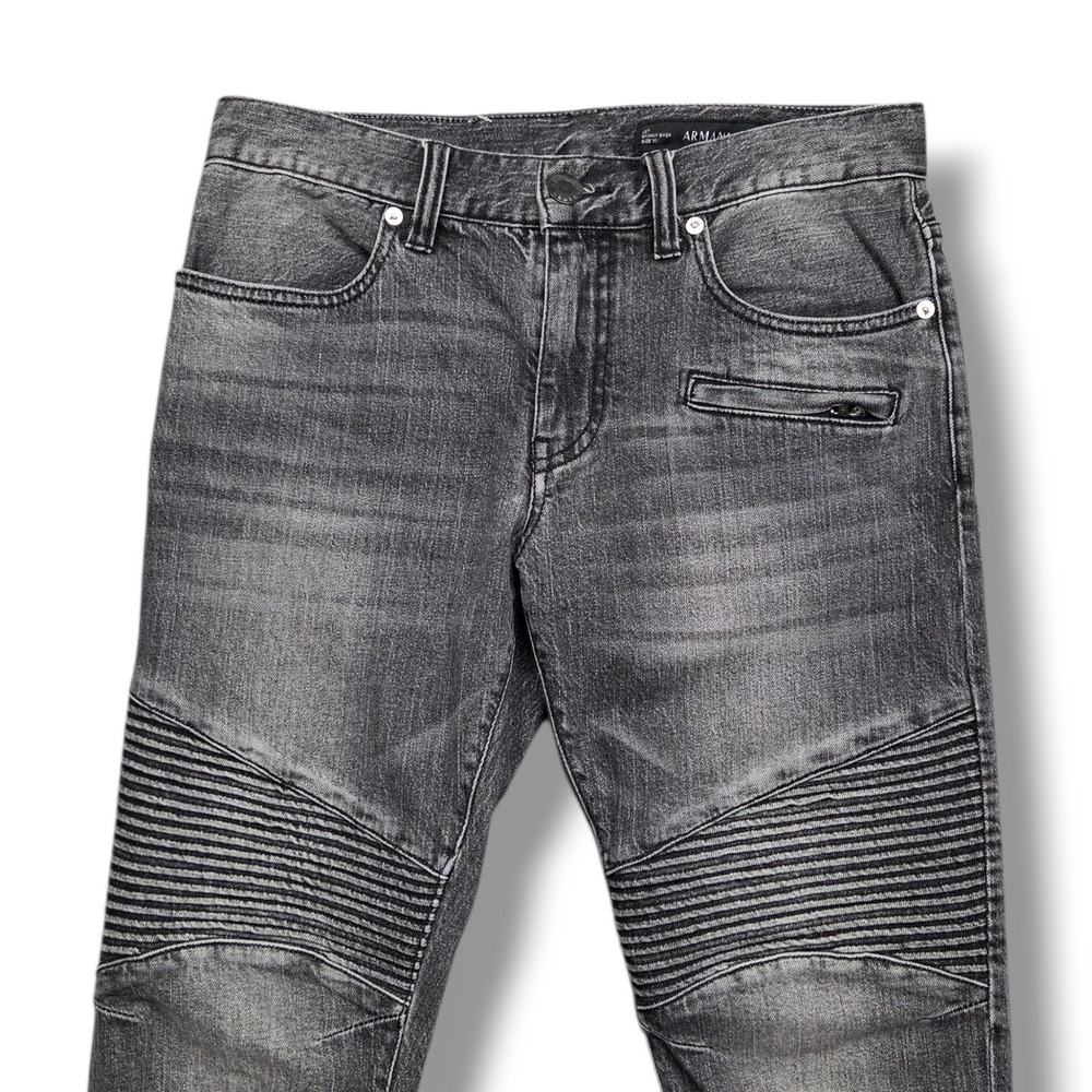 Armani Exchange Skinny Biker Jeans Mens 30 x 32 Black Moto Denim - Picture 2 of 10